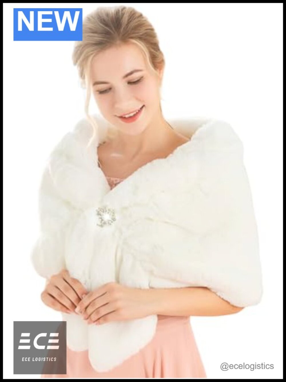 Faux Fur Wedding Shawl Wrap Bridal Stole with Brooch
